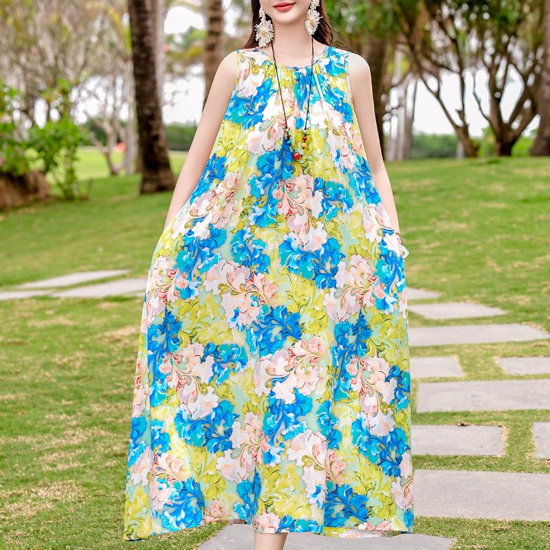 Vestido de Verano Elegante para Mujer de Talla Grande Casual Suelto Sin Mangas Vestido Largo Ropa Femenina Vintage