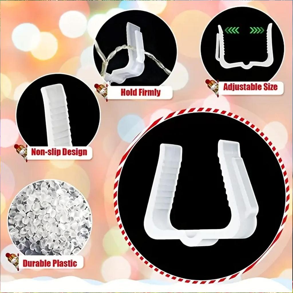 50 Pcs Windproof Fixed Light Clips Christmas String Light Hanger Hooks Waterproof Light String Clips For Roof String Lights