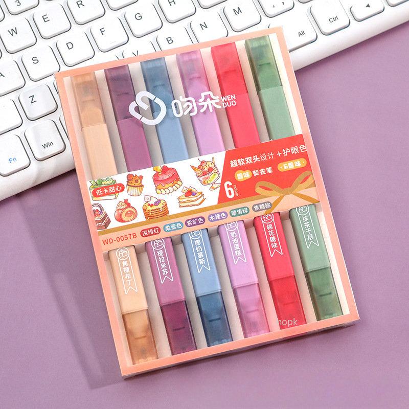 6/5Colors/box Double Headed Highlighter Pen Collection Fluorescent Markers Highlighters Pens Art Marker Japanese Charming Kawaii Stationery