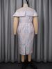 Plus Size Jacquard See-Through Collar Evening Midi Dress with Ruffle Waist and Hip-Hugging Fit