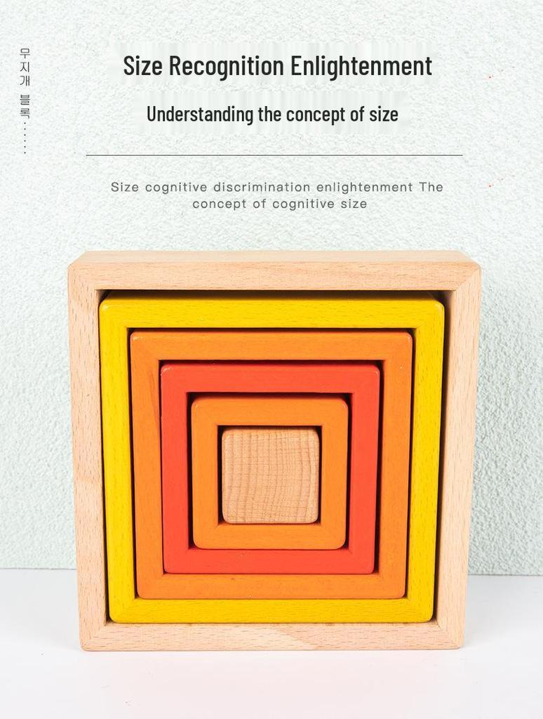 Beechwood Rainbow Stacking Blocks: Educational Toy for Color and Shape Recognition in Kindergarten Children