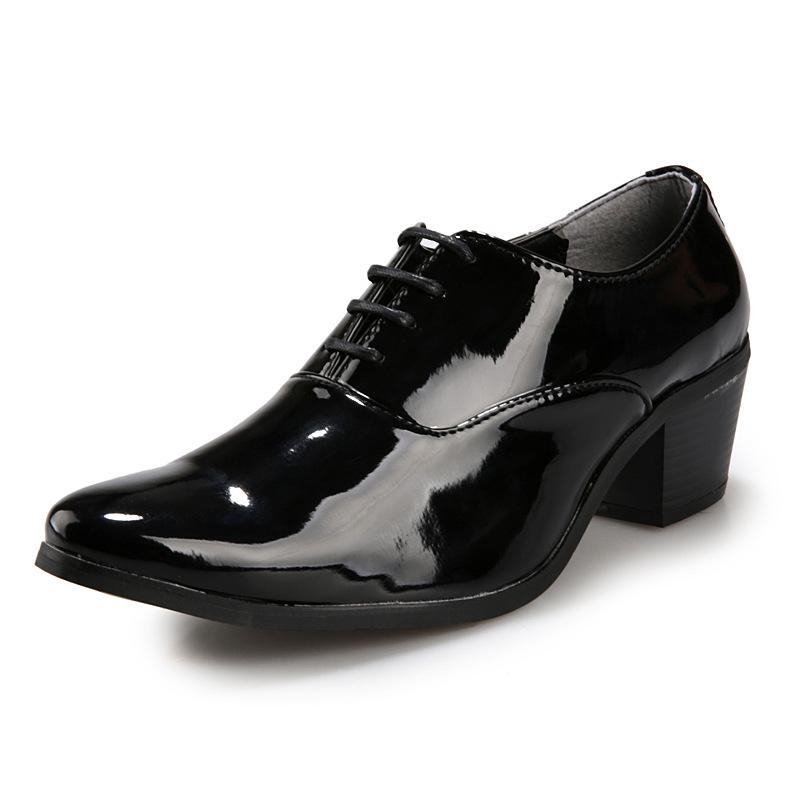 Outdoor Pointed Men Formal Wear Business Mid Heel Leather Shoes Lace-up Oxfords Office Party Dress Shoes for Work Wedding