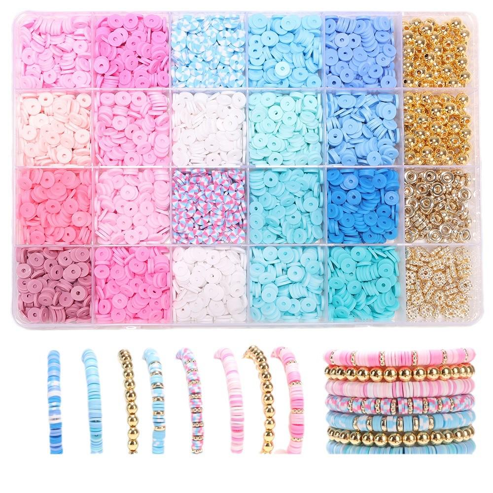 Buntes 6mm Polymer Clay Scheiben Schmuckset - 24-Fächer DIY Perlenarmband & Halskettenzubehör