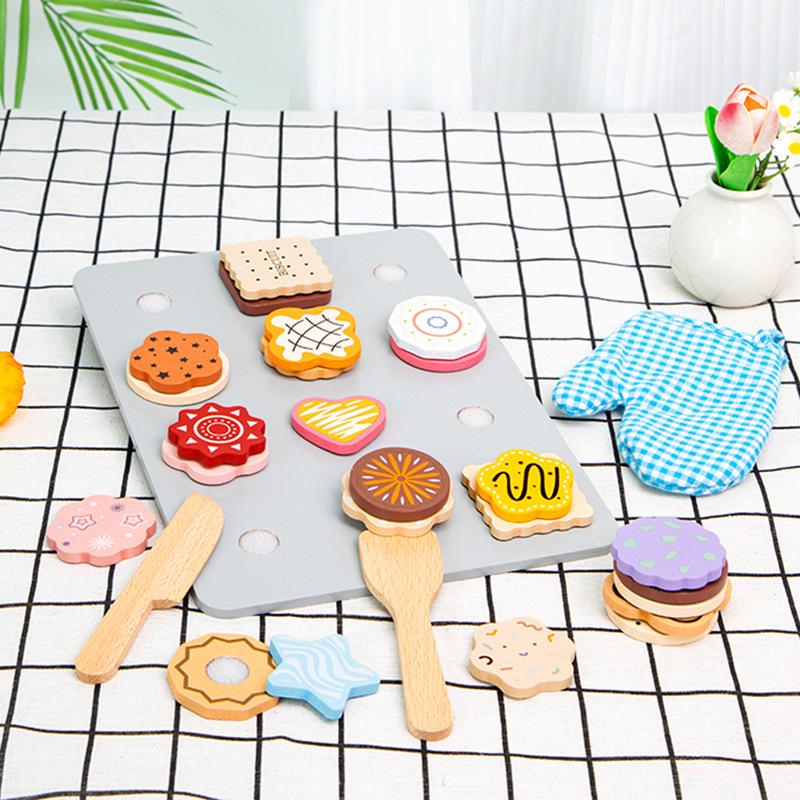 Children's wooden simulated biscuits dessert combination, simulated kitchen cooking play house baking interactive educational toys