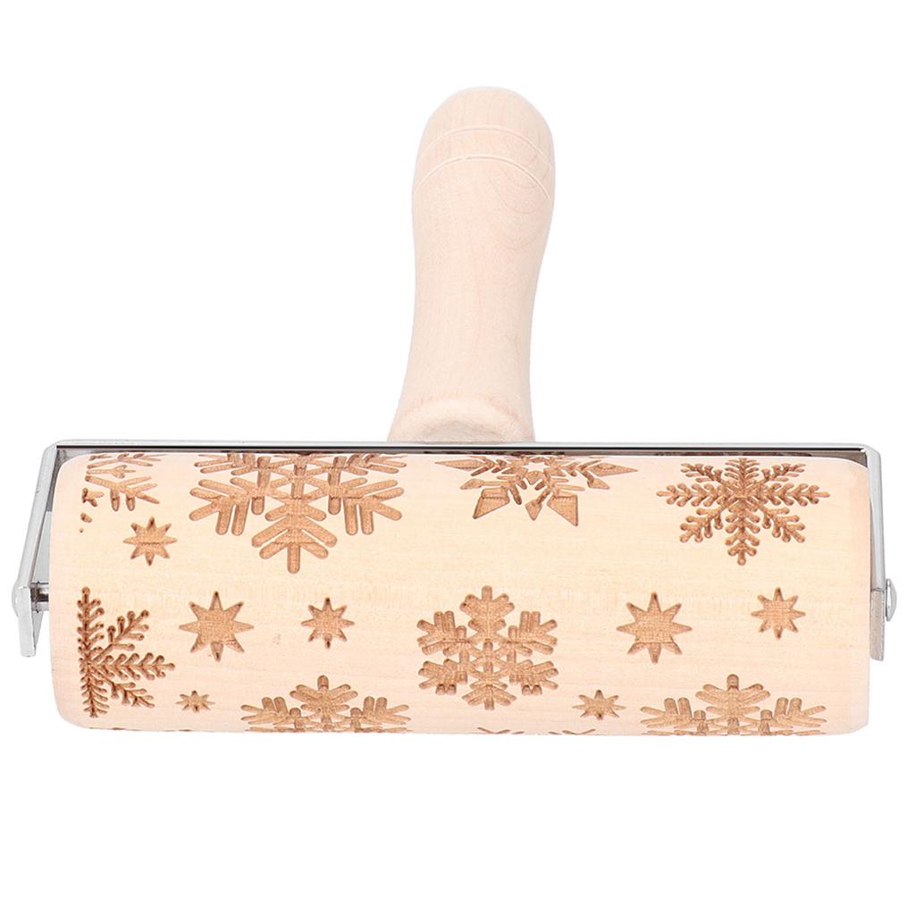 Christmas Rolling Pin Wooden Christmas Engraved Embossing Rolling Pin Dough Stick Baking ToolLarge Snowflake
