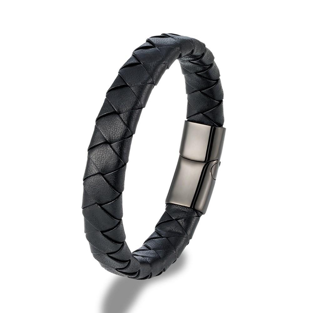 Titanium Steel Men'S Multi-Strand Leather Woven Bracelet, Personalized Retro Ethnic Style Stainless Steel Magnetic Buckle Bracelet