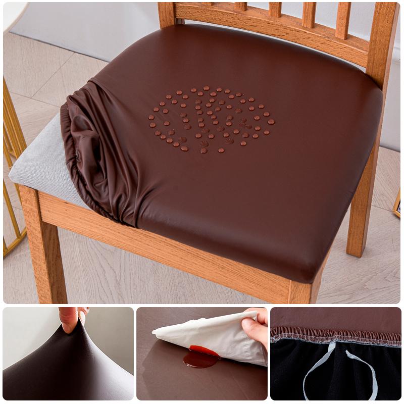 Waterproof Chair Seat Covers Pu Leather Dining Room Chair Cover, Stretch Chair Cover For Dining Room Chair Slipcover For Kitchen