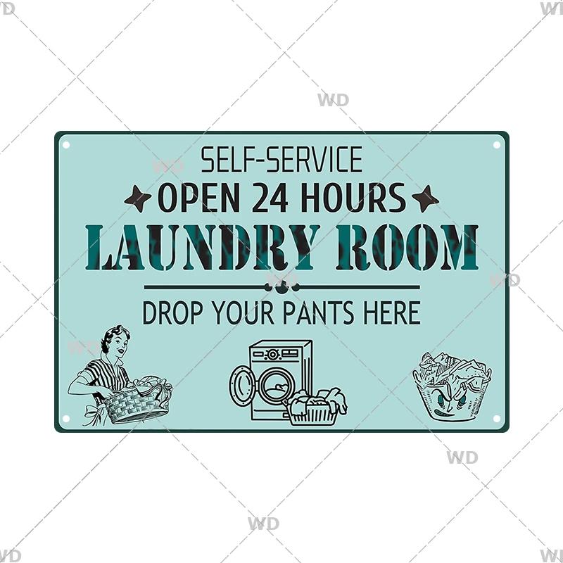 Laundry Vintage Tin Sign Funny Metal Plaque Pin Up Girl Retro Plate Wall Art Painting for Home Room Washroom Posters Decor