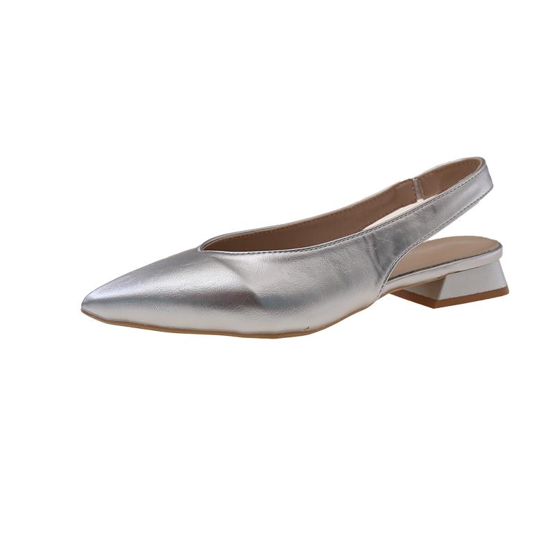 

Fashion Summer New Women High Heel Sandals Fashion Pointed Toe Shallow Slip on Ladies Elegant Slingback Shoes Thin Med Heel Dress Mules 42