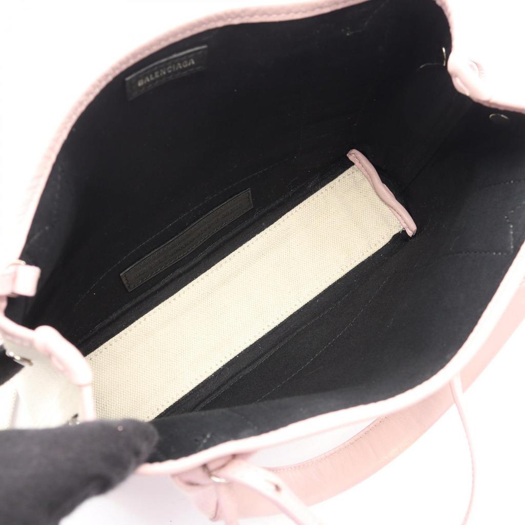 Used BALENCIAGA Navy Cabas XS 2WAY Handbag 390346 Canvas Leather Beige Pink Used Women