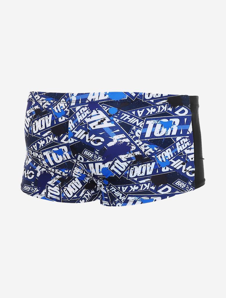Toneidoseupocheu Poi Competitive Short Square High-Cut Black And Blue Swimsuit