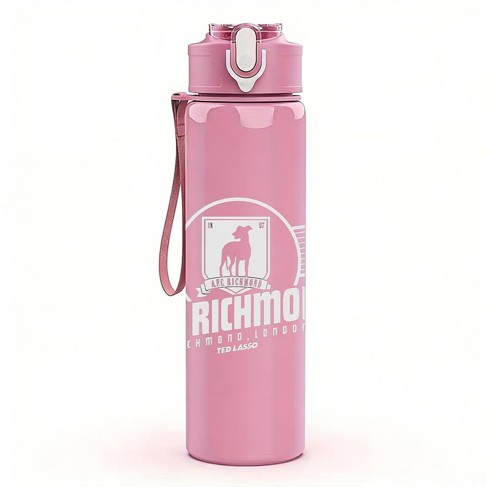 1PC Faint band vertical text sketch print 750ml colorful plastic sports water bottle leakproof pop up lid with straw for outdoor work home use