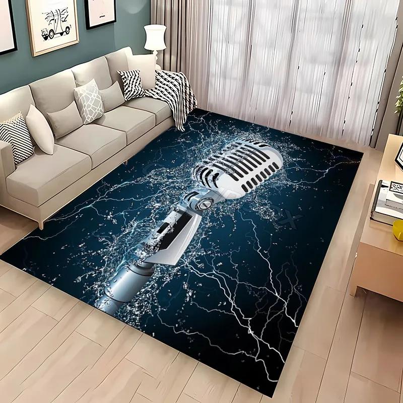 Lustiger Teppich mit Mikrofon-Aufdruck für Heim-Wohnzimmer-Dekoration Fußmatte Couchtisch-Bereichsteppich Rutschfest Schlafzimmer Bettvorleger