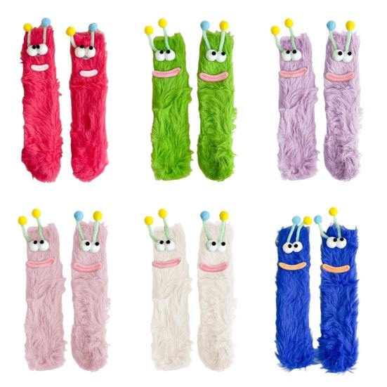 

1 пара носков с героями мультфильмов, забавные выражения, украшения с животными, большие глаза, толстые, пушистые, плюшевые, сохраняющие тепло, осенне-зимние носки-тапочки, праздничный подарок One Size разноцветный