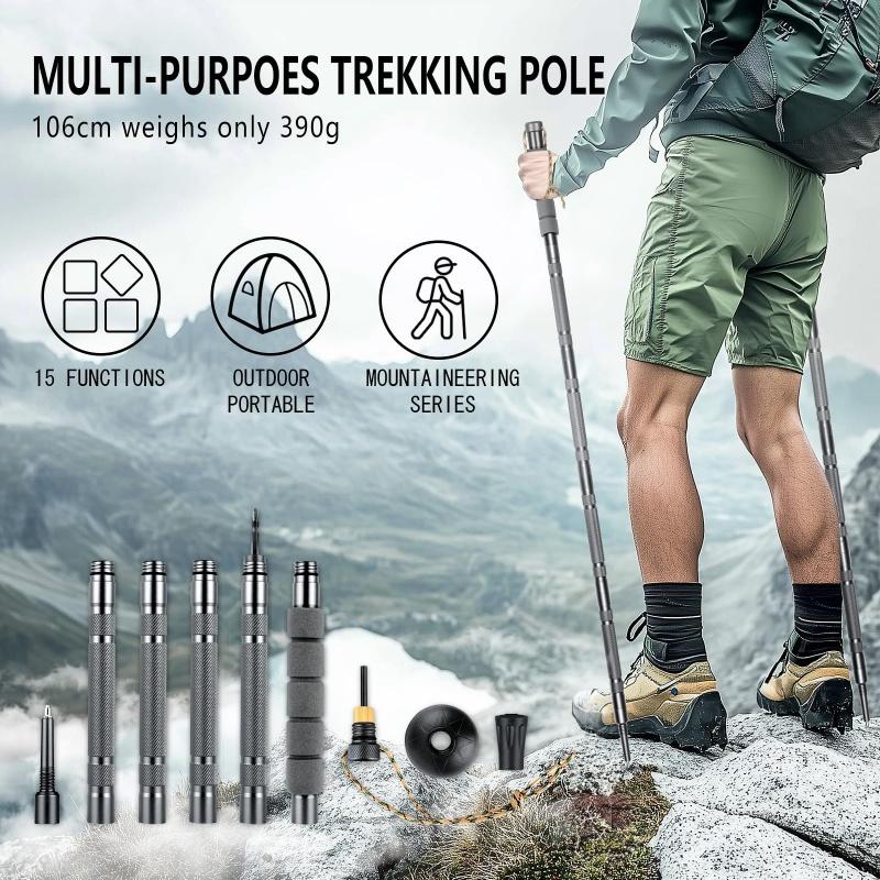 Bastone da Trekking Leggero in Alluminio per Uomo e Donna Bastone da Escursionismo Multifunzionale Esterno Staccabile Punta in Ferro Caratteristica Pieghevole