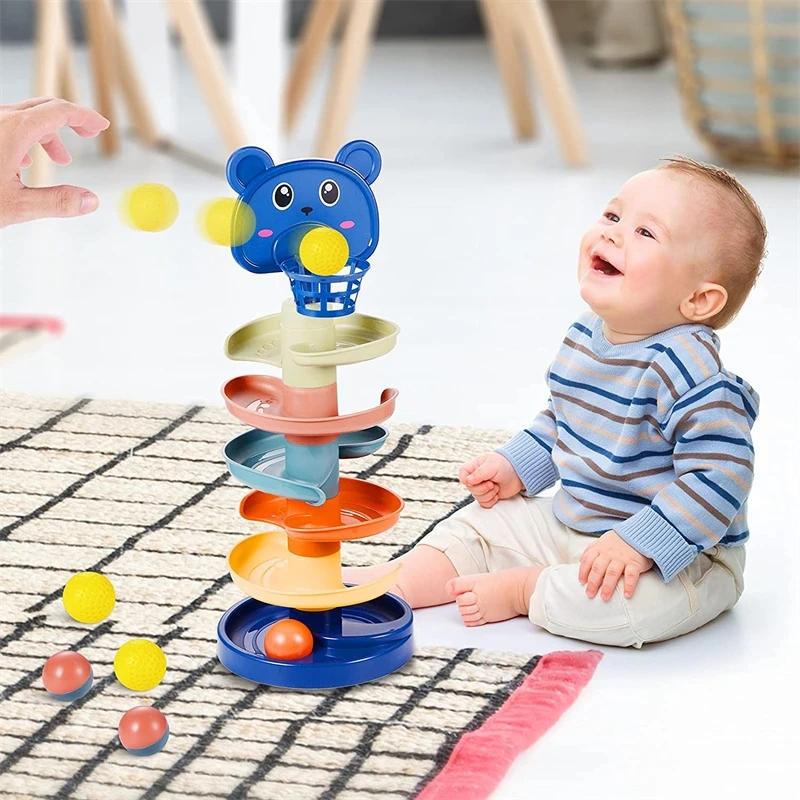 Montessori Baby Toy Rolling Ball Tower Montessori pedagogiske spill for babyer Stabling Track Baby Development Leker 1 2 3 år