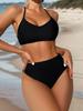 Damski strój kąpielowy Czarny krzyżowy wiązanie na plecach Wysoka talia Hollow Seksowny strój kąpielowy bikini dla kobiet Kostiumy kąpielowe Kostiumy kąpielowe