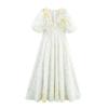 Zab Autumn New Women Clothes Western Style French Style Design Fresh V-neck Puff Sleeve Long Dress