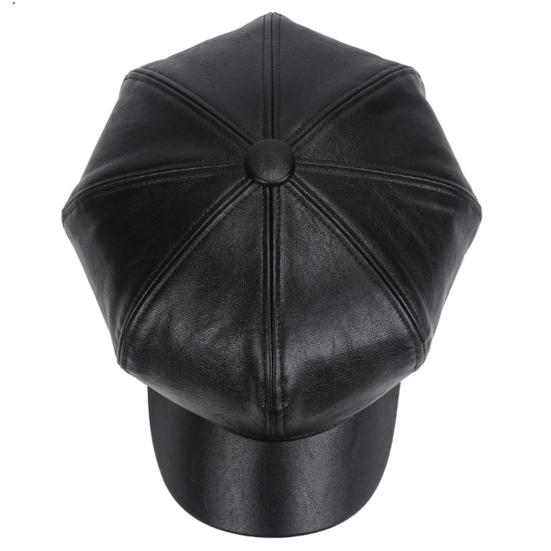 Beret Cap Faux Leather Adjustable Octagon Faux Leather Hats for Party