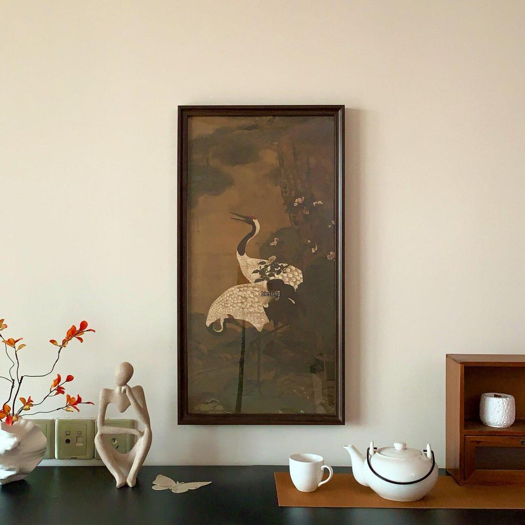Chinese Pine & Crane Longevity Wall Art - Framed Replica for Living Room, Entrance, Tea Room, or Homestay