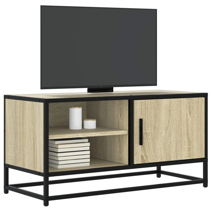 VidaXL Meuble TV chêne sonoma 80x34,5x40 cm bois d'ingénierie et métal, banc TV, meuble hifi, centre de divertissement, 848820