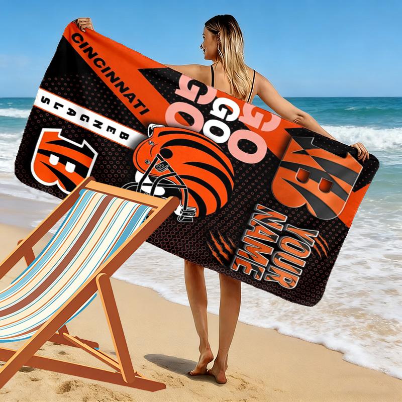 Name Custom Cincinnati Bengals Print Beach Towel, Large Soft Quick Dry Towel for Beach Camping Swimming