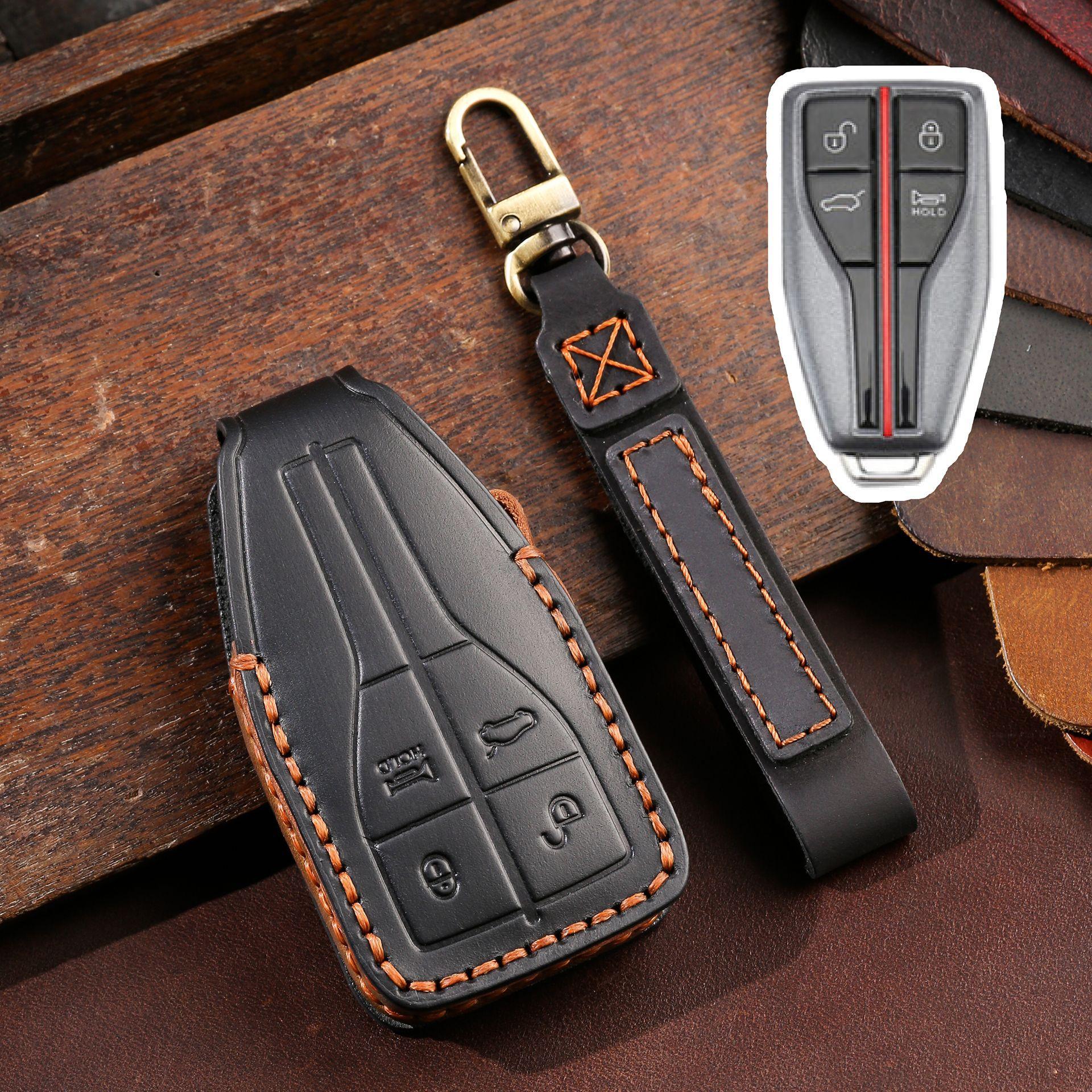 

Suitable for Hongqi H5 key cover, Hongqi H7 HS5 HS7 high-end car remote control key case, buckle case, genuine leather.