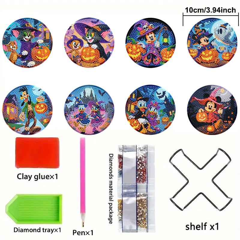 8pcsets Diamond Painting Coasters Kits with Holder Anime Characters Diamond Coasters Art Kits for Adults Home Decor
