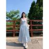 Kumikumi French style Gentle Style Niche Vest Dress Women Summer Slim fit Slimming Temperament Blue Large Swing Skirt