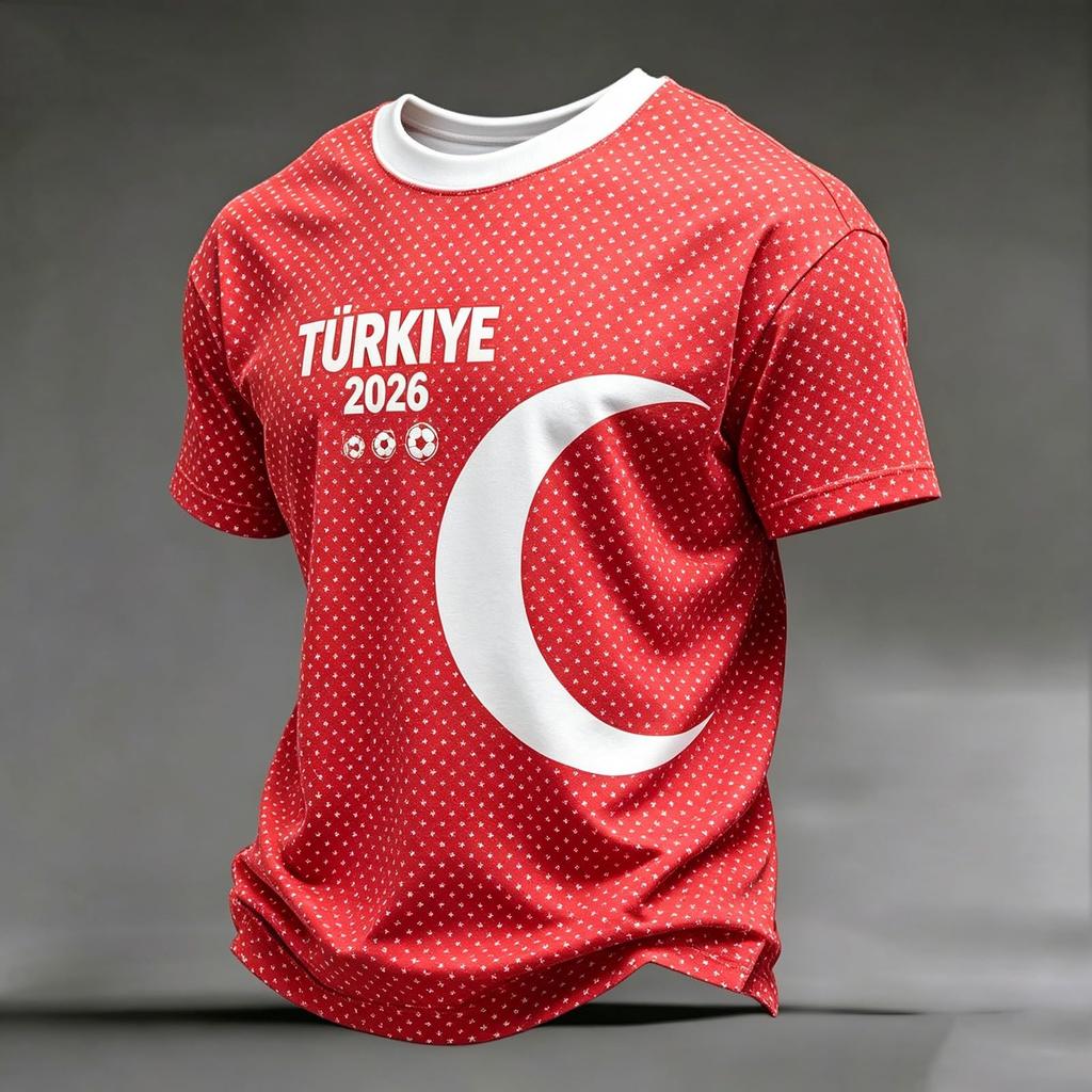 Men's Casual Crew Neck Short Sleeve Pullover T-Shirt Football Fan Top World Cup Inspired Graphic Print Turkey Design