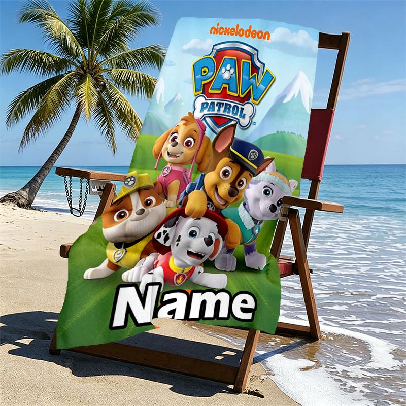 Custom Name Personalized PAW Patrol Print Beach Towel, for Trip Camping Beach Party Home Decor, Birthday Gift for Family & Friends