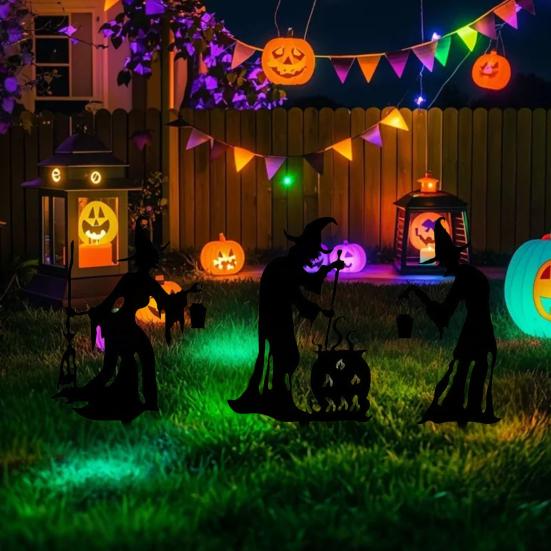 1/3Pcs Halloween Witch Decorative Garden Stake Weather-proof Metal Outdoor Patio