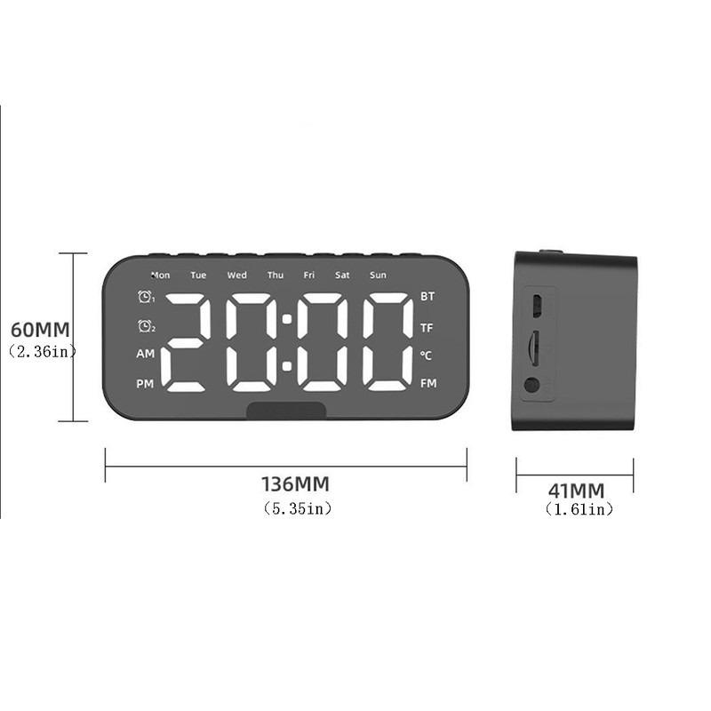 Led Digital Alarm Clock With Large Mirror Screen Office Bedside Table Clocks Bluetooth Speaker FM Radio Speaker Home Decor
