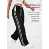 Women Casual Loose Drawstring Pockets Striped Straight Wide Leg Cropped Pants