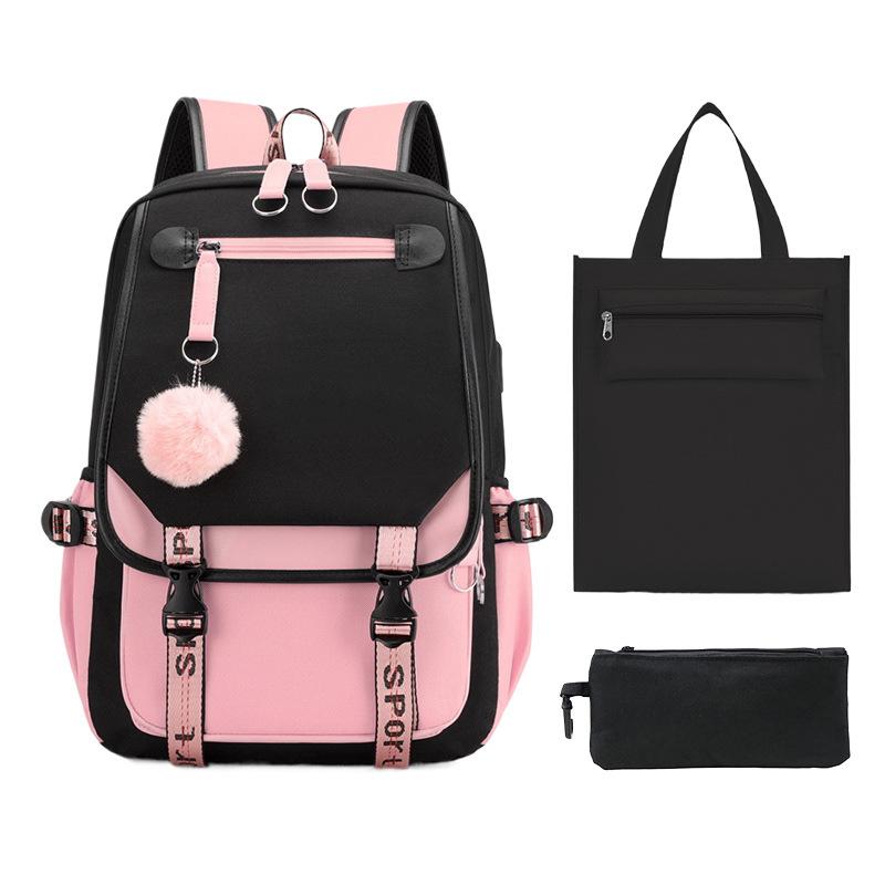 DIY printed primary and secondary school students backpack unisex schoolbag three-piece set