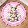 Happy Easter Round Rug with Rabbit Egg Design Stain Resistant Machine Carpet for Living Room Bedroom Laundry Festive Home Decor