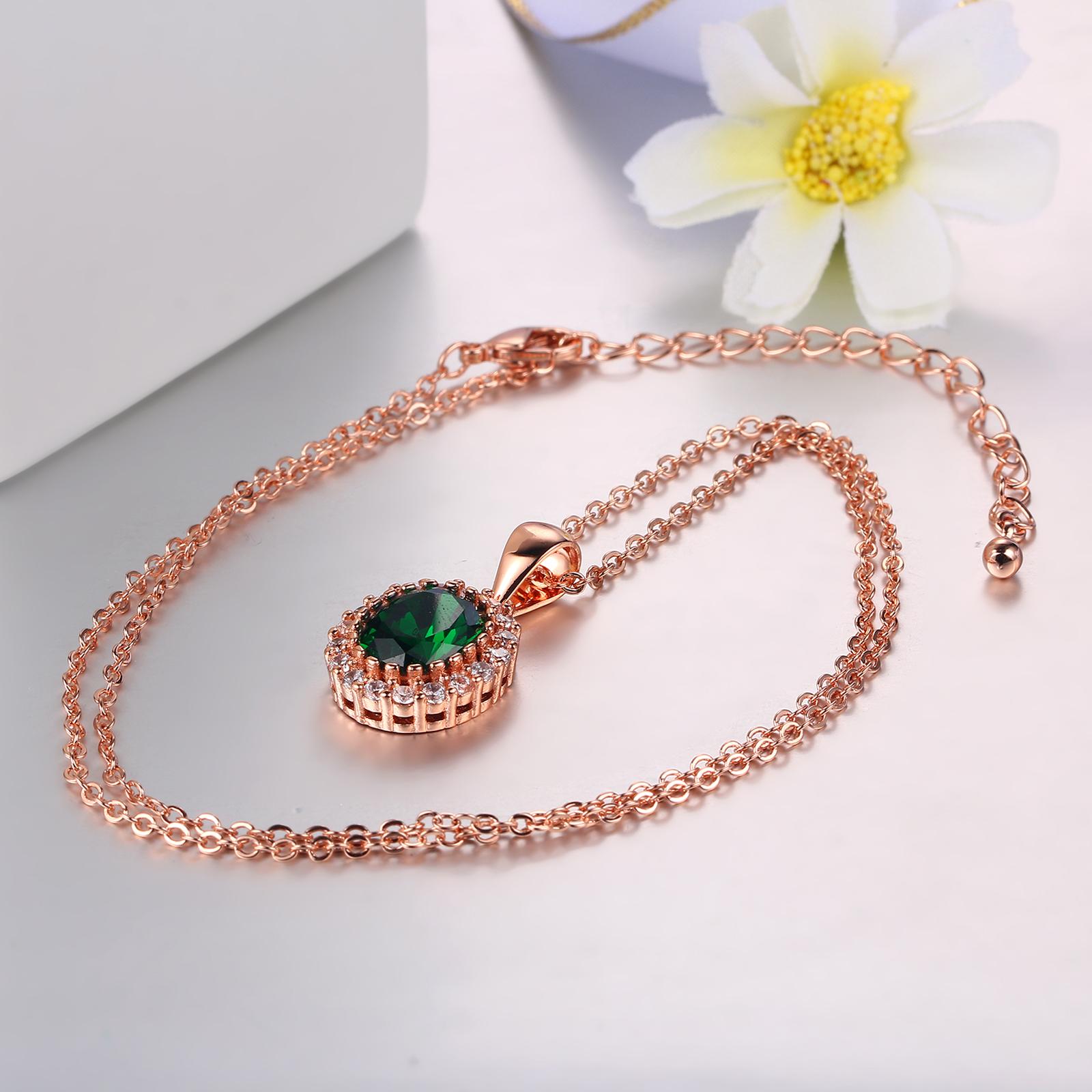 

Elegant Created Rose Gold Color Green Colorful Crystal Pendant Necklace For Women Wedding Party Top Quality ZYN247