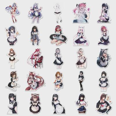 50 Sexy Maid 2D Cartoon Stickers: Creative Waterproof Uniform Girl Designs for Notebooks