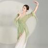 Women's Chinese Style Dancewear Set, Sheer Chiffon Flowy Top & Wide Leg Pants, Elegant Classical Performance Outfit