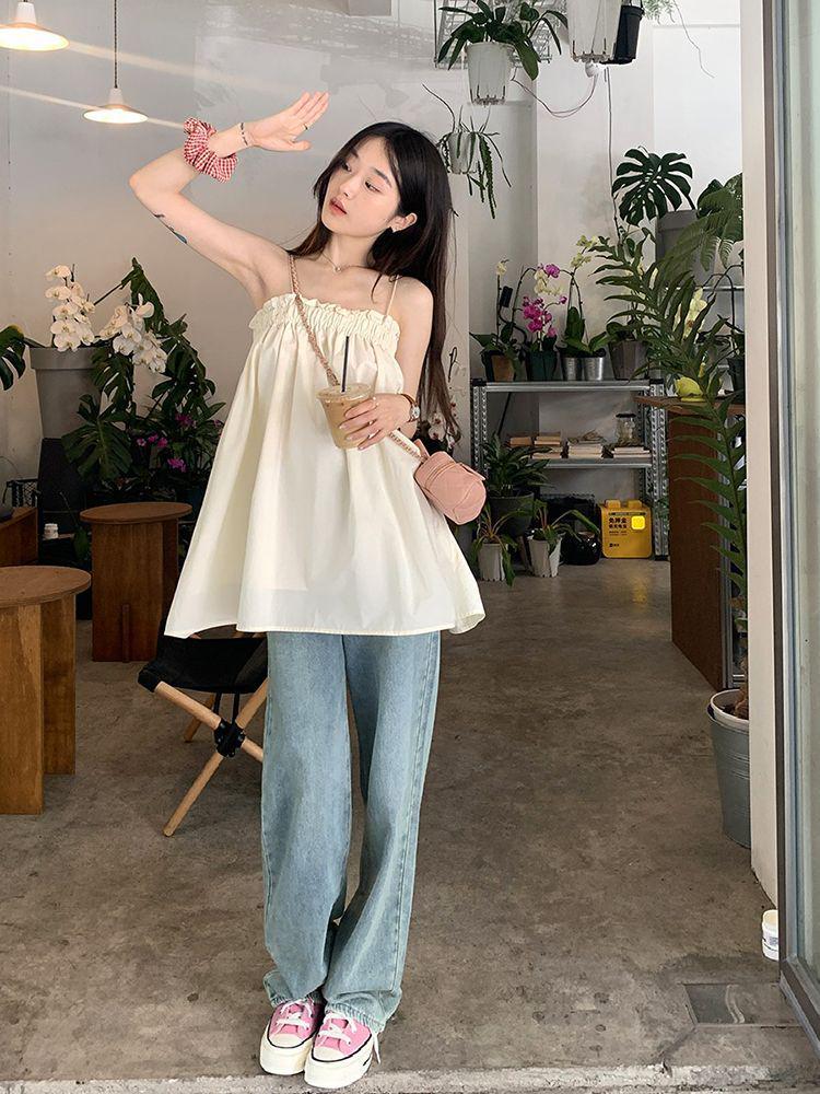 

Топ-бэбидолл на тонких бретелях с оборкой – Женский летний отпускной стиль S