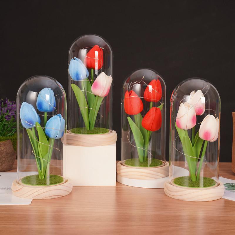 Simulation tulip glass cover ornament creative night light Mother's Day Valentine's Day gift for girlfriend