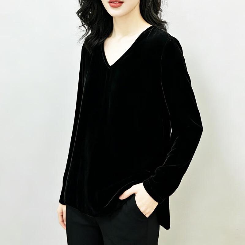 Women's Mulberry Silk Velvet V-Neck Long Sleeve Top
