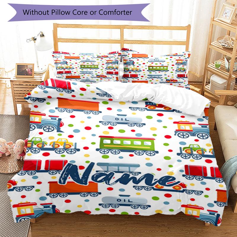 3pcs Custom Name Cute cars Bedding Set Duvet Cover Closure Includes 1 Duvet Cover & 2 Pillowcases, Soft and Comfortable for All Seasons.