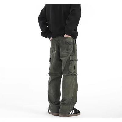 Men's Retro Punk Cargo Pants - Spring/Autumn 2025, Multi-Pocket, Heavyweight, Loose Fit, Straight Leg, Casual.