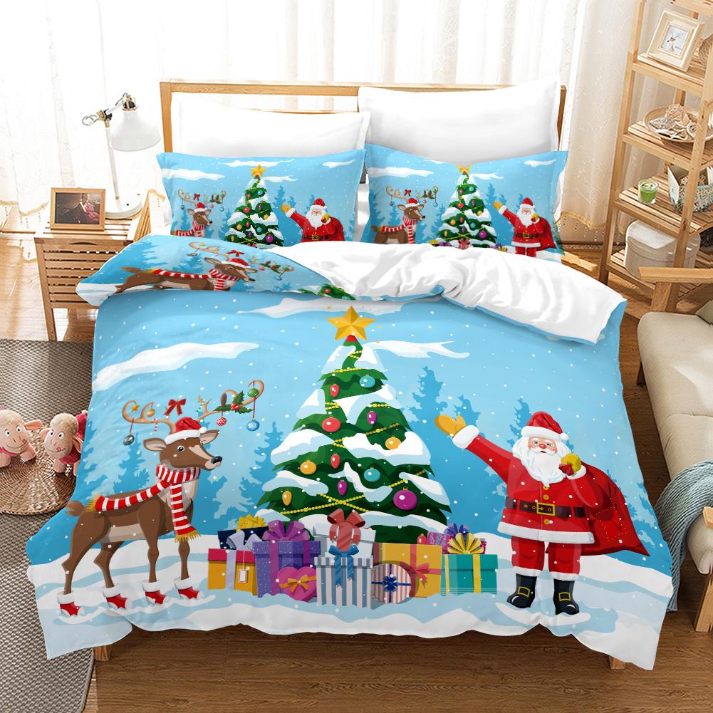 Christmas - Santa - Style Digital Printed Duvet Kit - Polyester - Bedroom Decor -1 Bed cover +2 Pillowcases (no pillow core)