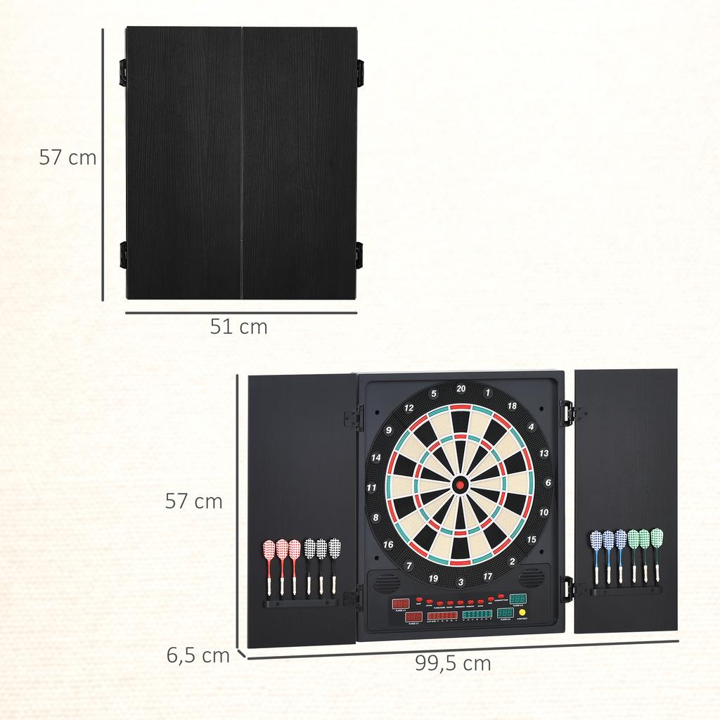 Dartboard, Electronic Digital, 12 Darts, LED, 27 Games, 51 x 6.5 x 57 cm, Black