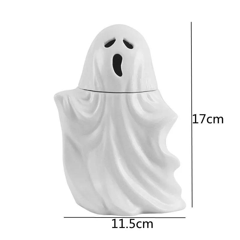 Three-dimensional Ceramic Mug White Ghost Cup with Lid Halloween Gifts Water Cup Coffee Cups Milk Mugs Breakfast Cups Tea Mug