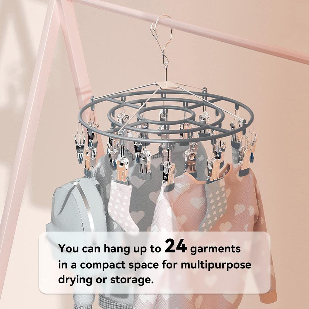 Clothes Drying Rack,Stainless Steel Laundry Drip Hanger ClipsHeavy Duty Round Swivel Windproof Hook Underwear Hanger  Drying Towel Bras Sock Lingerie