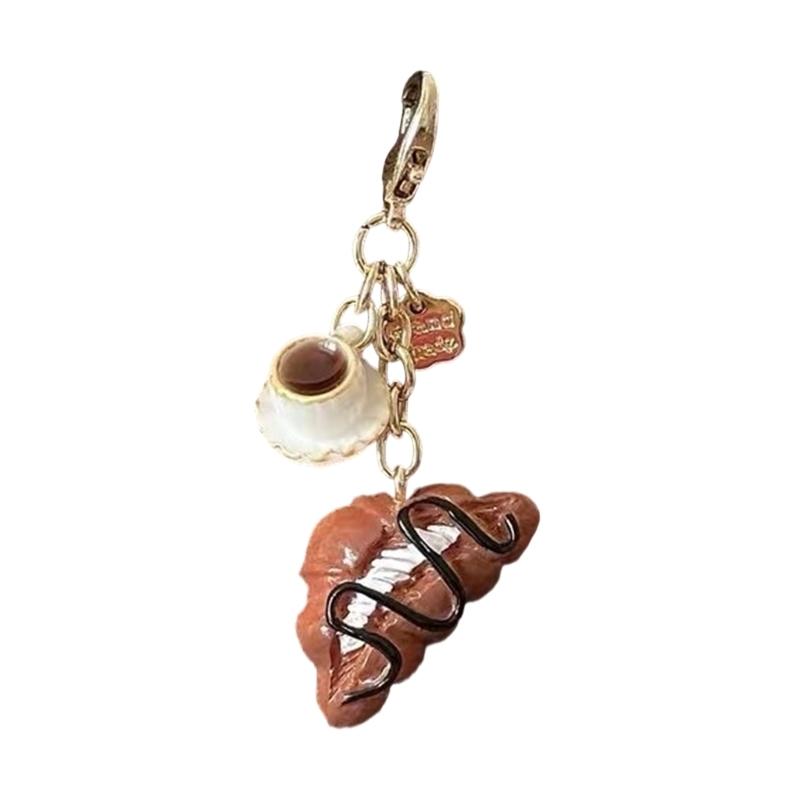 

Creative Bread Shaped Keychain Crafted of Sturdy Alloy and Resin Portable for Bag Charm or Small Items Storage