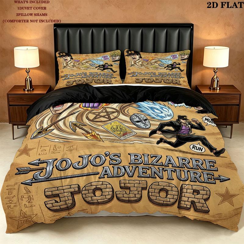 Jojo's Bizarre Adventure Vzor Povlečení Sada Peřiny Potah na Peřinu Povlak na Polštář Domov Narozeninový Dárek(1 * povlak na peřinu + 2 * povlak na polštář, bez jádra)